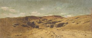 Paisaje desértico con caravana